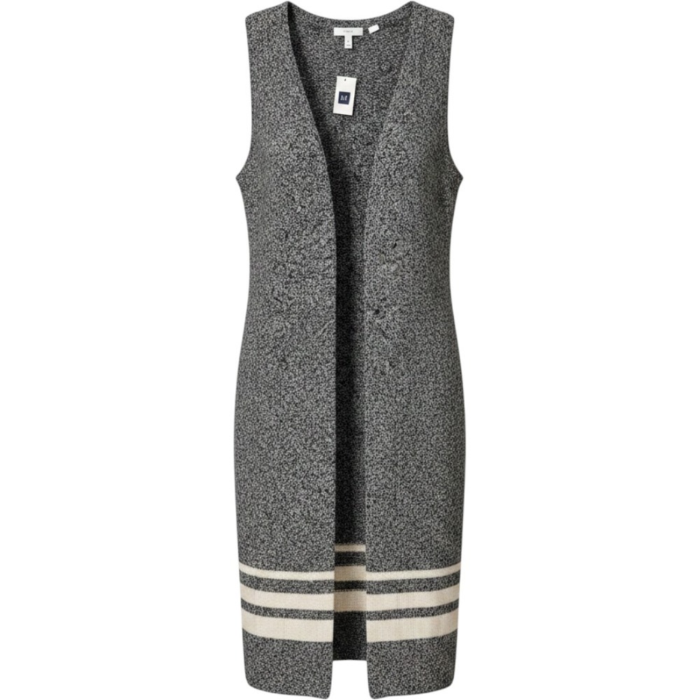 GAP Sweater Vest Duster Gray White Striped Sleeveless Cardigan NWT Preppy Knit